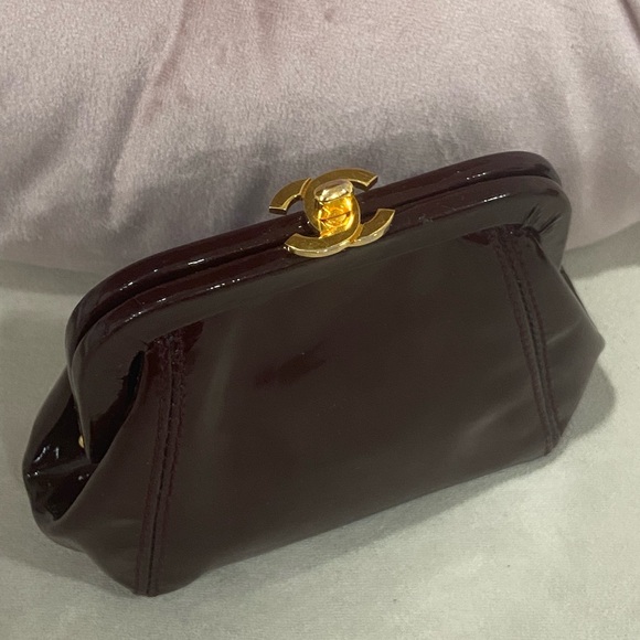 Rare🔥Chanel vintage burgundy 24k gold plated kisslock cc pouch - Picture 5 of 7